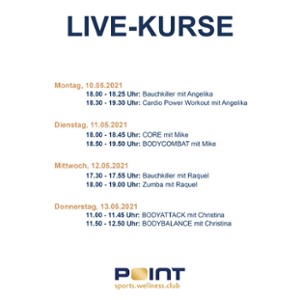 Der neue Live-Kursplan vom 10.05. - 14.05.2021