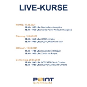 Der neue Live-Kursplan vom 17.05. - 20.05.2021