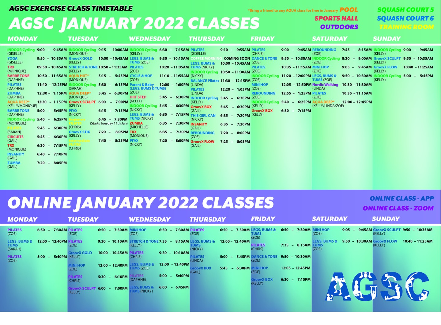 January 2022 Class Timetable - Changes & Cancellations