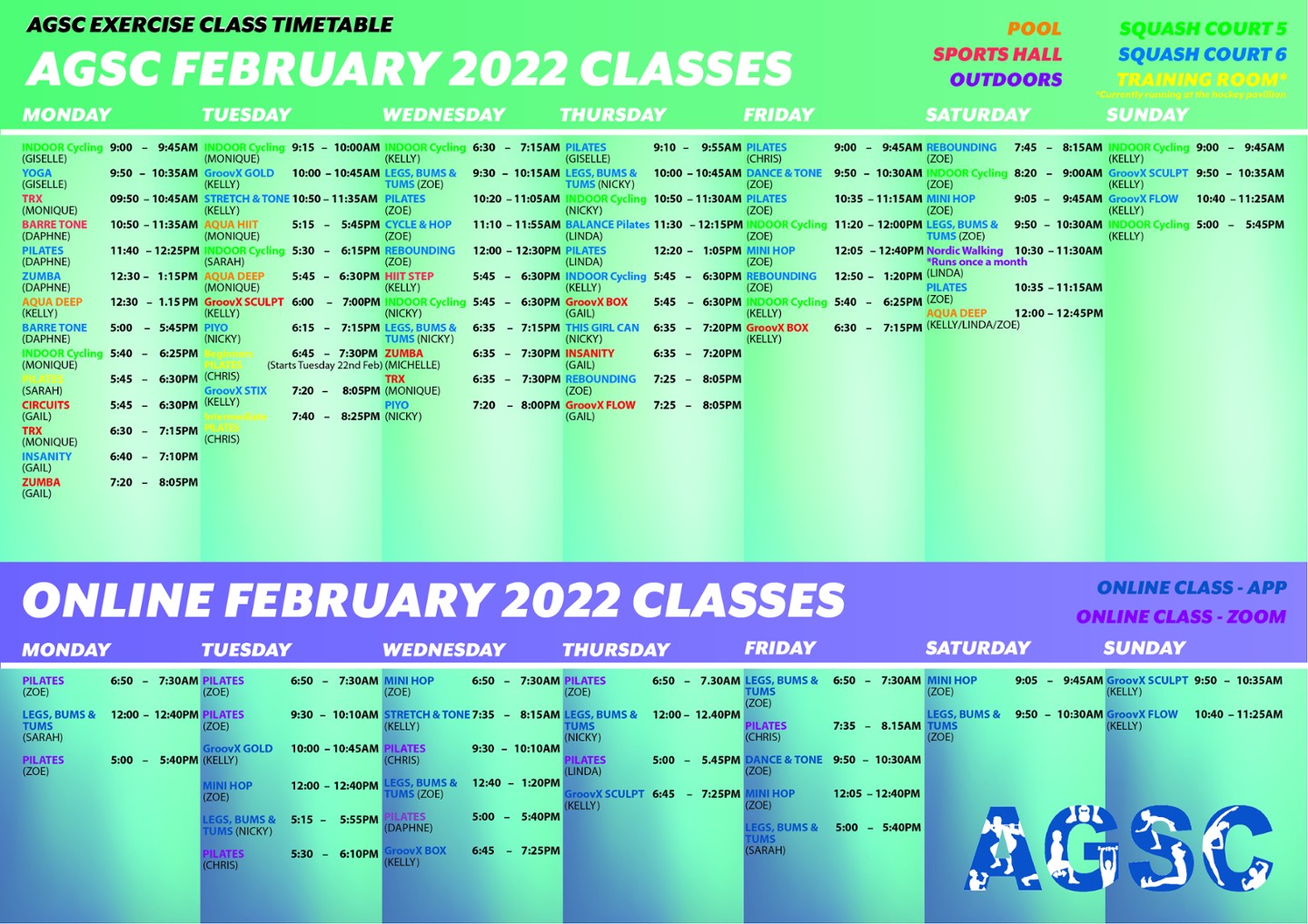 AGSC Exercise Classes FEBRUARY TIMETABLE :)!