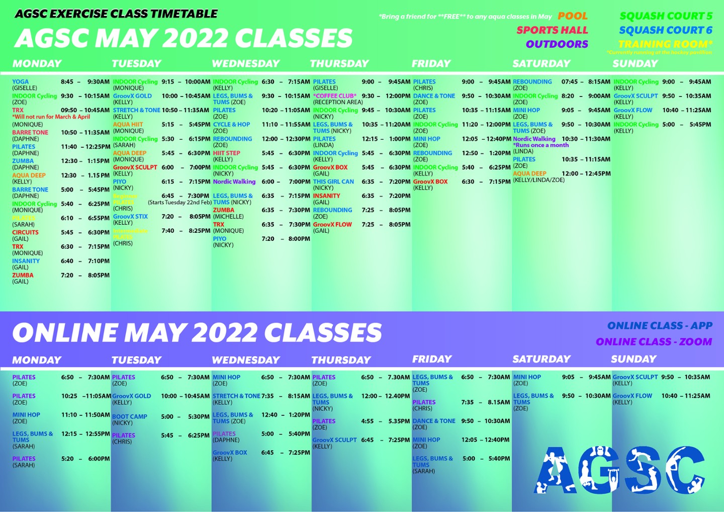 May Class Timetable