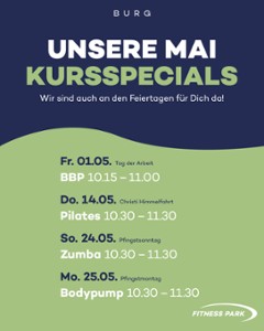 Unsere Kursspecials an den Mai-Feiertagen